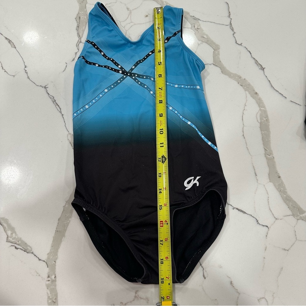 GK Elite Gymnastics Leotard Child Medium CM Blue Black Ombre Rhinestone Graphic - Picture 4 of 7